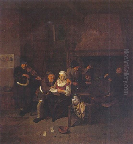 A Tavern Interior With A Fiddler And Peasants Singing And Merrymaking - view 1