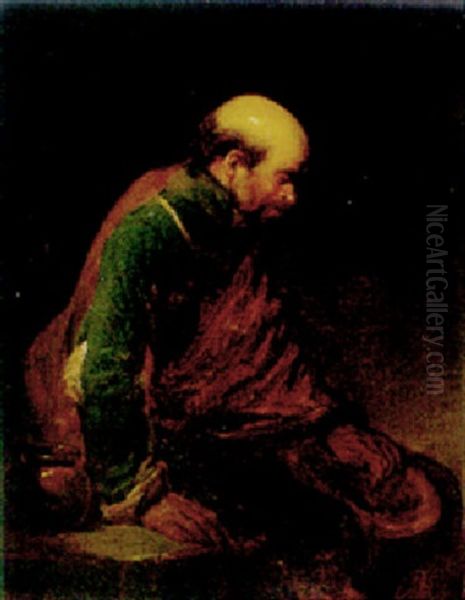 An Old Man Leaning Against A Table - view 1