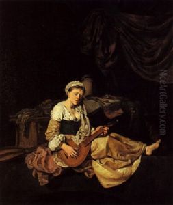 Jeune Femme Assise Jouant De La Mandoline by Cornelis Pietersz Bega