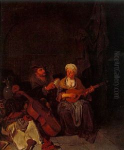 Couple Making Music In An Interior by Cornelis Pietersz Bega