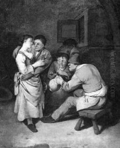 Peasants Carousing In A Barn Interior