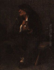 Interior Med Sittande Man by Cornelis Pietersz Bega