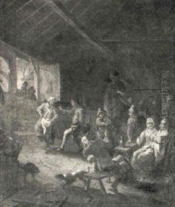 Villagers Revelling In A Tavern Interior by Cornelis Pietersz Bega