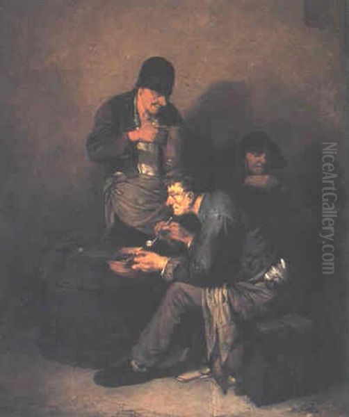 Three Peasants Smoking And Drinking In A Tavern - view 1