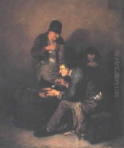 Three Peasants Smoking And Drinking In A Tavern by Cornelis Pietersz Bega