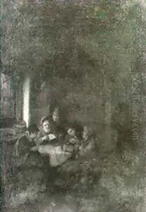An Interior With Peasents Playing Cards At A Table by Cornelis Pietersz Bega