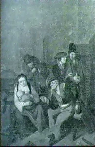 A Woman Suckling Her Child In The Company Of Conversing Peasants Gathered In An Interior - view 1