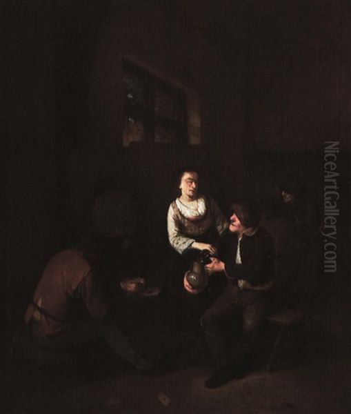 Tavern Interior With Boors Drinking, A Peasant And A Woman Conversing - view 1
