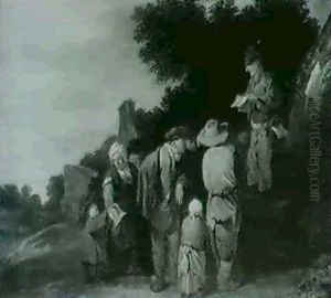 A Group Of Peasants Listening To A Man Preaching by Cornelis Pietersz Bega