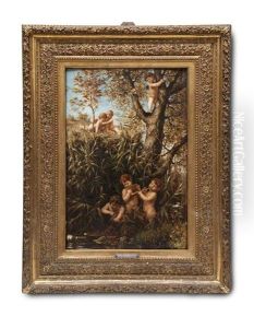 Kleine Pane Von Amoretten Belauscht by Adalbert Franz Eugen Begas