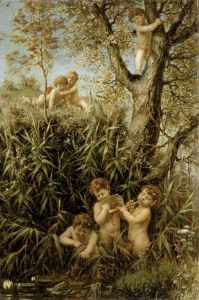 Schilfdickicht Mit Flote Spielenden Faunsknaben, Die Von Putti Belauscht Werden