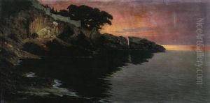 Kustenlandschaft Bei Nervi Mit Befestigungsanlagen. Abendstimmung