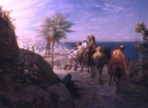 A Caravan Approaching A Seaside Town by Oskar Begas