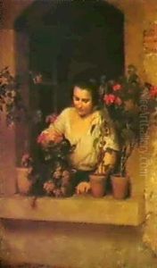 Madchen Am Blumenfenster