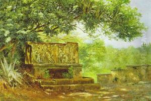 Romischer Sarkophag In Einer Sudlichen Parklandschaft by Luise Begas-Parmentier