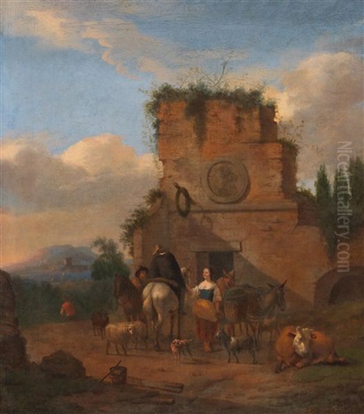 An Italian Landscape With Shepherds In Front Of A Ruin - view 1