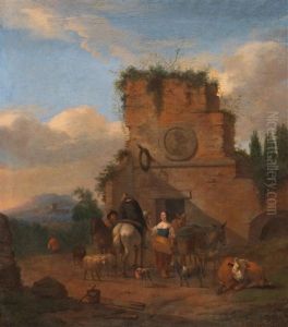 An Italian Landscape With Shepherds In Front Of A Ruin by Abraham Jansz. Begeyn