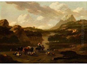 Sudliche Weidelandschaft Mit Tieren Und Hirtenpaar