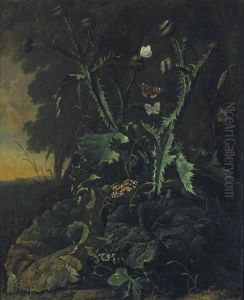 Nature Morte Aux Chardons Et Aux Papillons