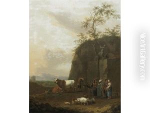 Figures And Animals By A Rocky Outcrop