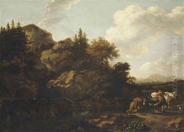 An Extensive Landscape With A Drover And His Herd - view 1