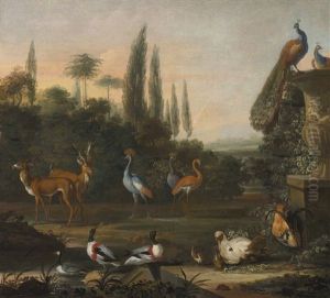 Landscape With Deer And Exotic Birds by Abraham Jansz. Begeyn