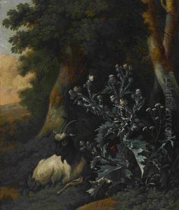 Waldlandschaft Mit Ziege Bei Einer Distel - Waldlandschaft Mit Ziege Bei Wilden Pflanzen (2 Works)