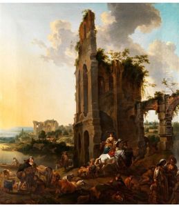 Sudliche Ruinenlandschaft Mit Reicher Figurenstaffage by Abraham Jansz. Begeyn