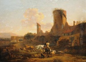 Viehbauer Auf Dem Weg Zum Markt by Abraham Jansz. Begeyn