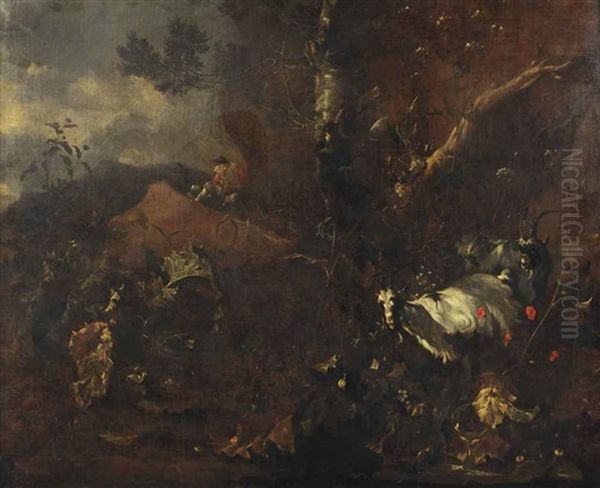 A Forest Landscape With A Goatherd Resting With His Flock - view 1