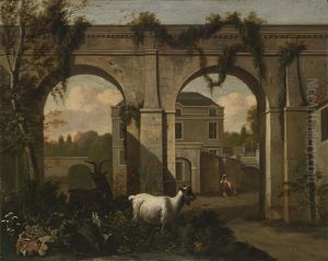 Landschaft Mit Einer Ziege Vor Architektonischem Hintergrund