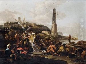 Figures On A Shore And A Fortune Teller, A Mediterranean City In The Distance