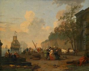 Sudliche Hafenszene Mit Reicher Figurenstaffage by Abraham Jansz. Begeyn