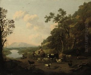 An Italianate Landscape With Drovers And Their Herds On A Track by Abraham Jansz. Begeyn