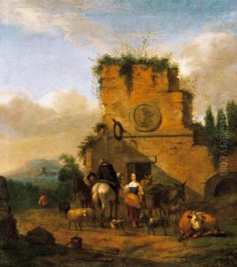 Fogado Elott Olasz Tajban (in Front Of An Inn In Italy) by Abraham Jansz. Begeyn