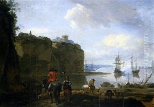 Paysage Mediterraneen Avec Cavaliers by Abraham Jansz. Begeyn