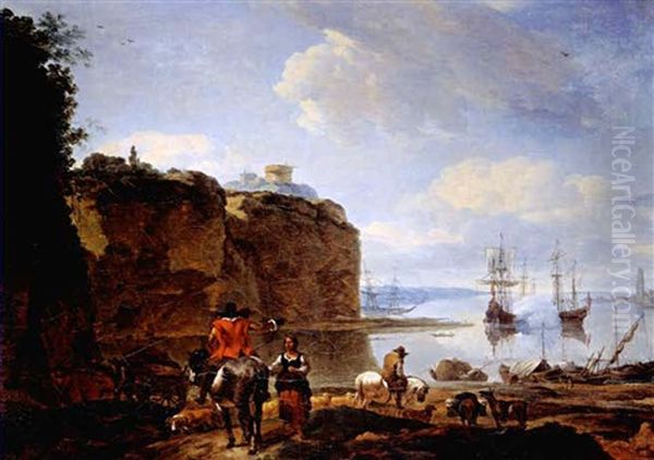 Kustenlandschaft Mit Reitern Und Segelschiffen - view 1