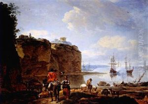 Kustenlandschaft Mit Reitern Und Segelschiffen Kustenlandschaft Mit Reitern Und Segelschiffen