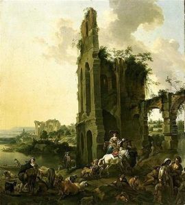 Paysage Italianisant Avec Ruines Anime De Personnages Et De Betail by Abraham Jansz. Begeyn