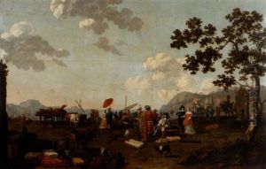 Hamn Vid Medelhavet Med Rikt Staffage Av Europeiska Och Orientaliska Kopman by Abraham Jansz. Begeyn