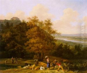 Sudliche Landschaft Mit Hirten Und Herde, Rechts Fernblick Auf Eine Bogenbrucke by Abraham Jansz. Begeyn