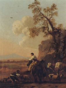 A Southern Landscape With Herders And Animals by Abraham Jansz. Begeyn