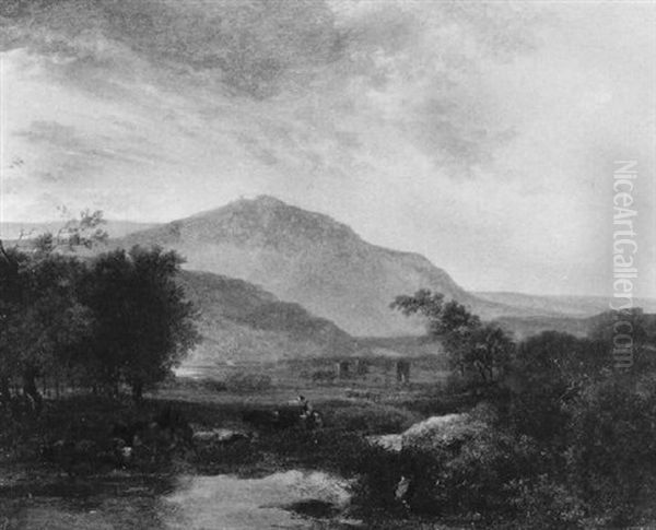 Sudliche Landschaft Mit Viehherde An Einem Tumpel - view 1