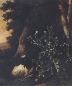 Wooded Landscape With Thistles And A Goat by Abraham Jansz. Begeyn