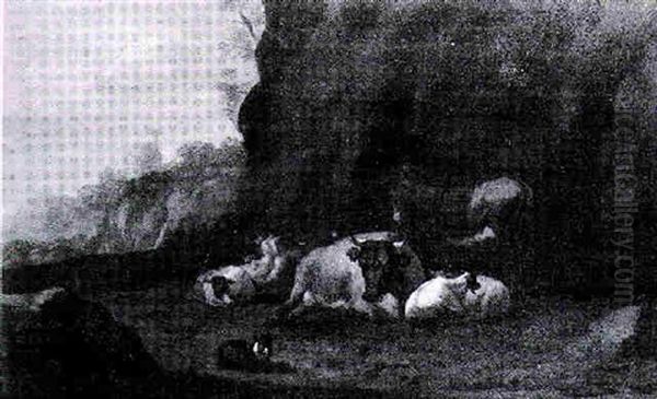 A Rocky Landscape With A Donkey And Livestock Resting - view 1