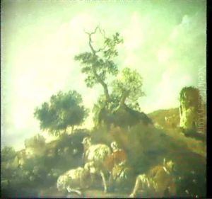 Hirtenpaar Beim Melken Der Schafe by Abraham Jansz. Begeyn