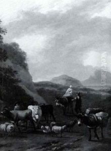 Mountainous Landscape With Herdsmen And Animals by Abraham Jansz. Begeyn