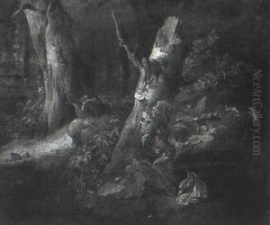 The Stump Of A Birch Tree Surrounded By Flowers And         Plants