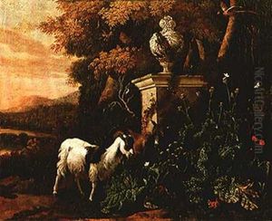 Goats And Birds In A Landscape by Abraham Jansz. Begeyn