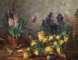 Still Life With Hyancinths And Roses On A Table